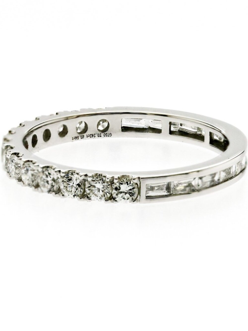 0.78 CT Round and Baguette Tow Faced Diamond 14K White Gold Wedding Band Ring